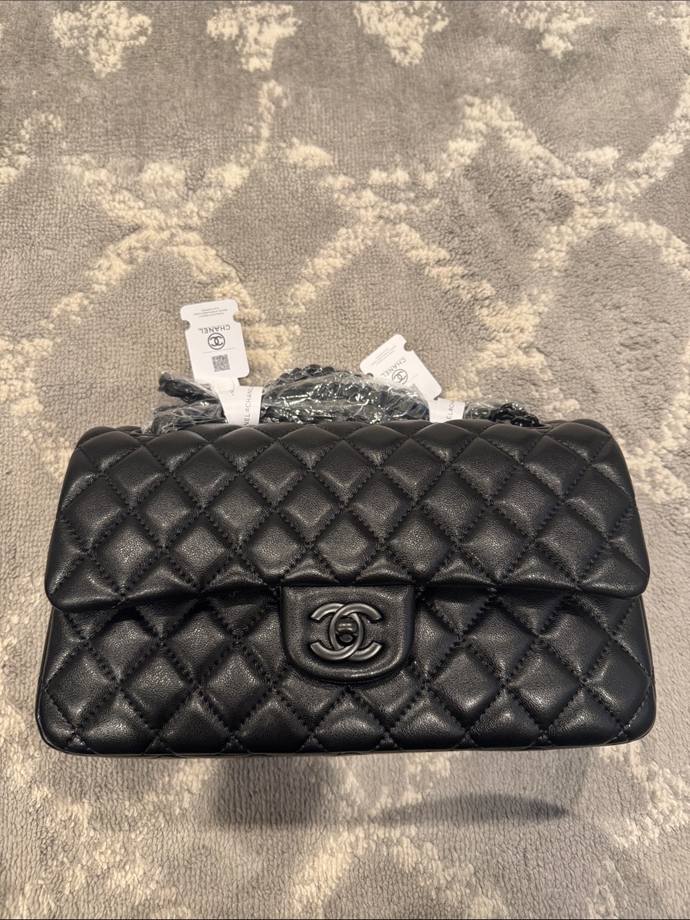 CHANEL style black on black small classic flap